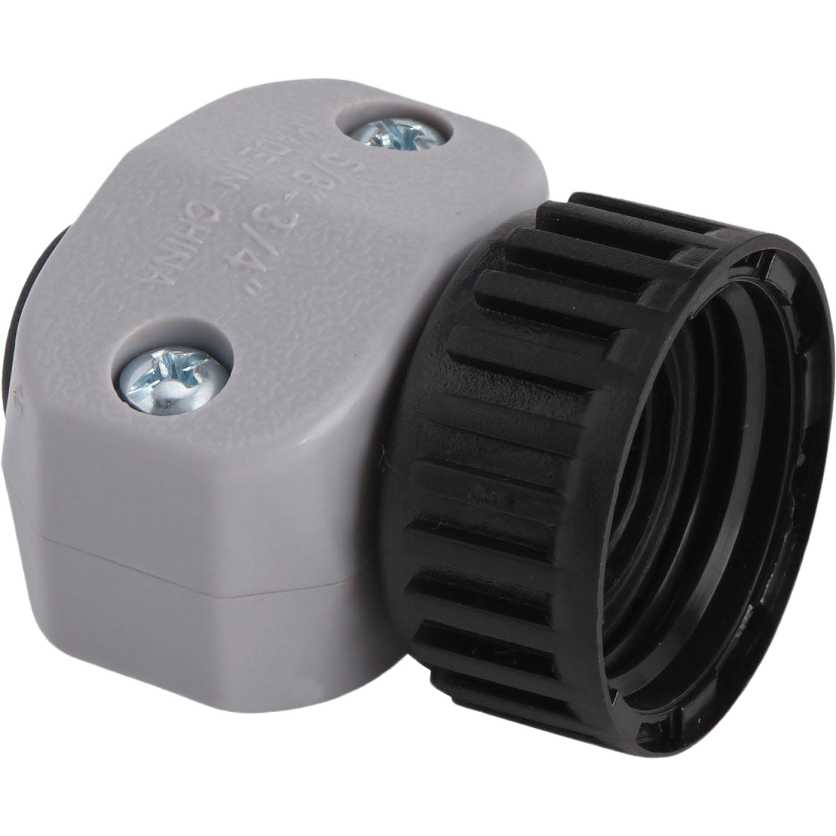 Gray plastic hose end connector with black female threaded coupling for watering and irrigation use under $50 collections