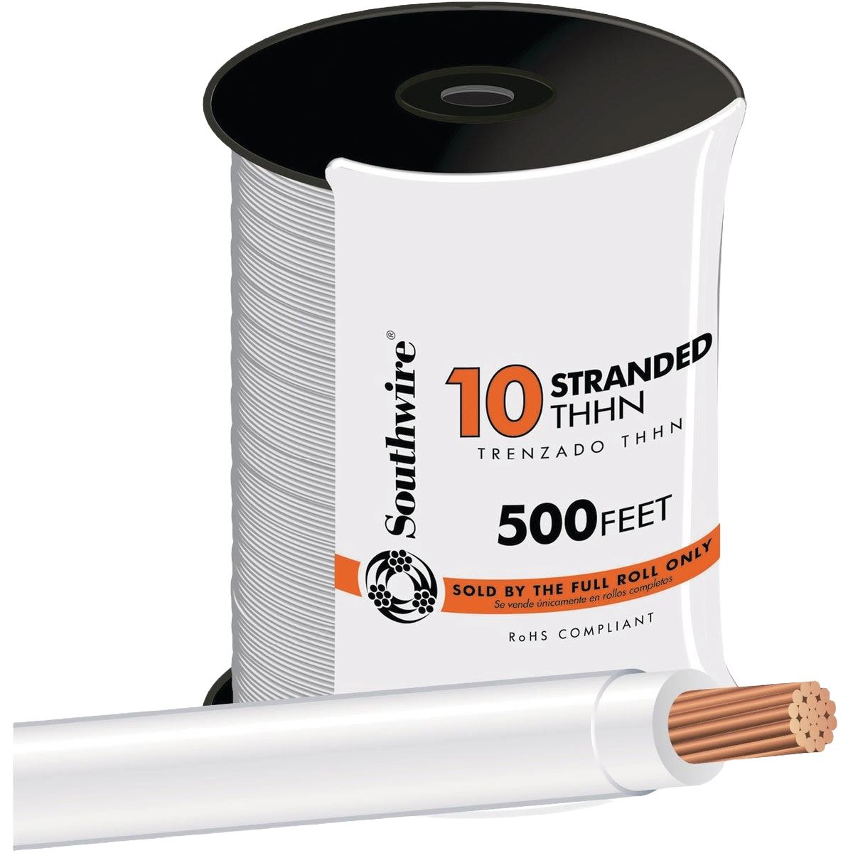 500 ft spool of white stranded 10-gauge THHN wire for electrical and building wire use in home improvement projects