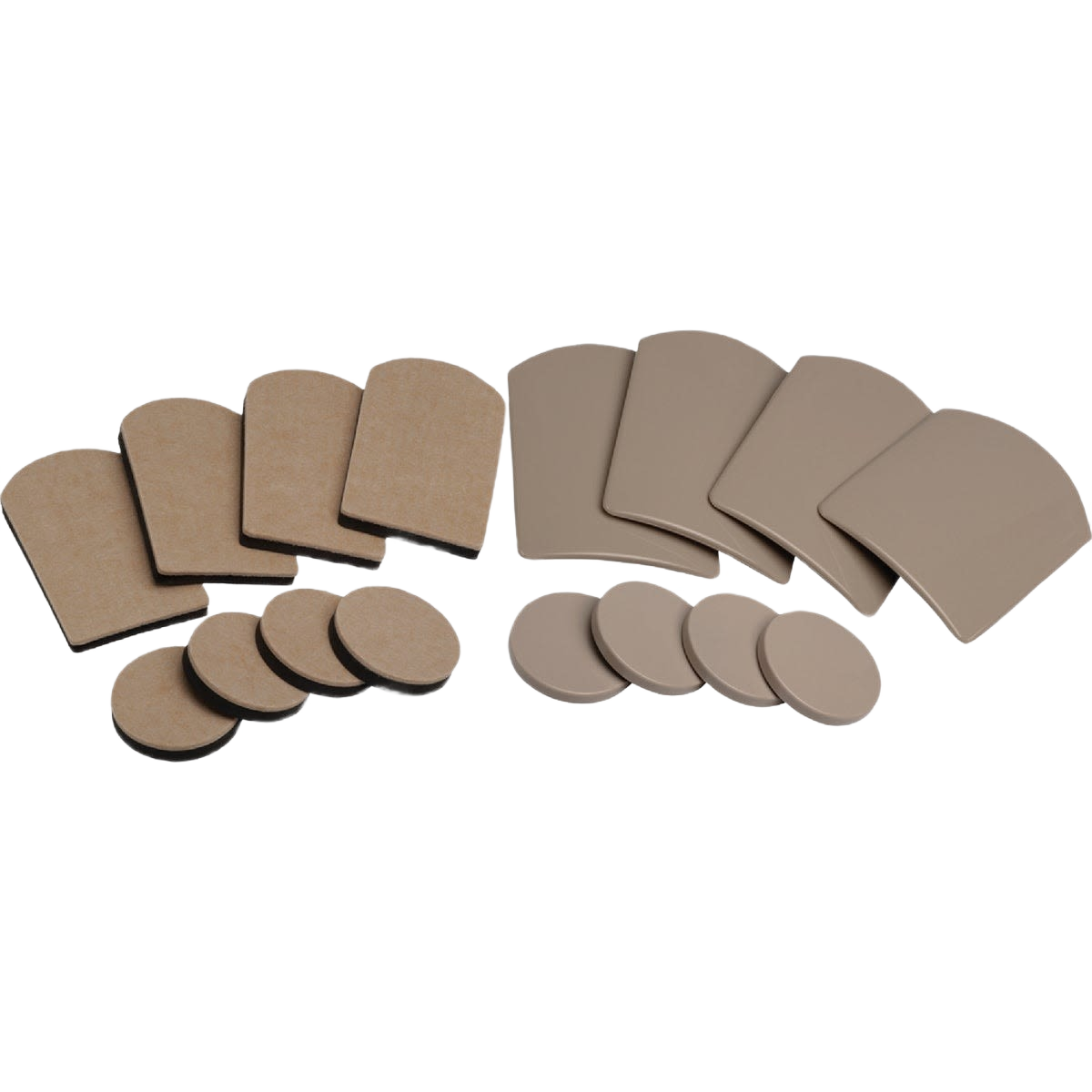 Assorted beige furniture mover pads and sliders for smooth heavy object movement in hardware and furniture accessories collections