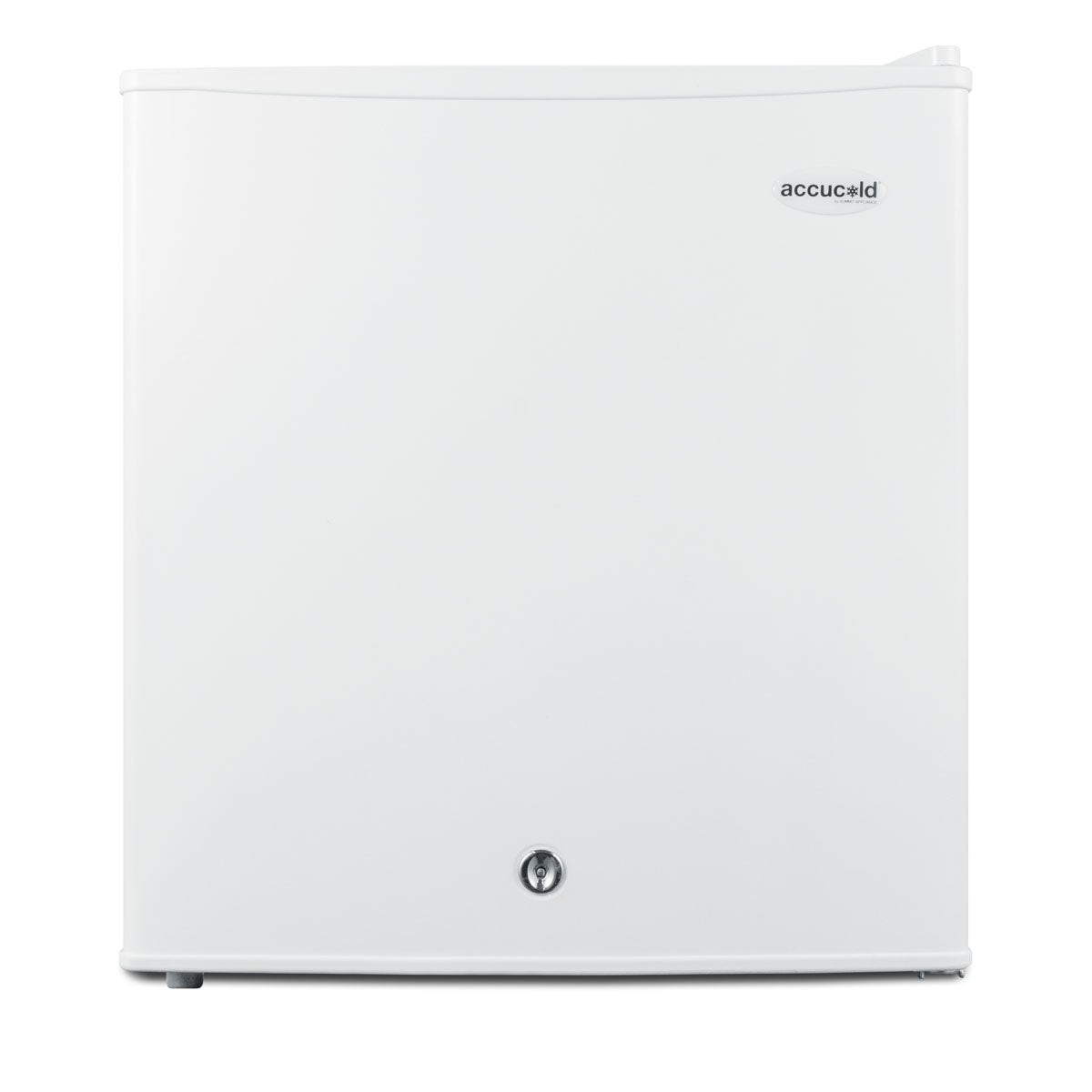 Compact white refrigerator-freezer with lockable door designed for mini refrigerator and kitchen appliance use