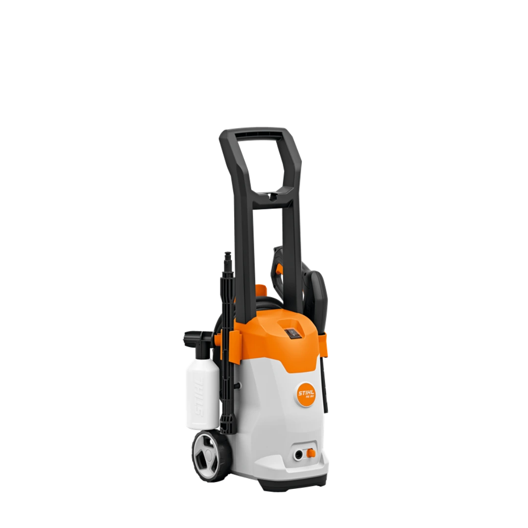 Electric pressure washer with compact design, ergonomic handle, and durable wheels for home improvement cleaning tasks