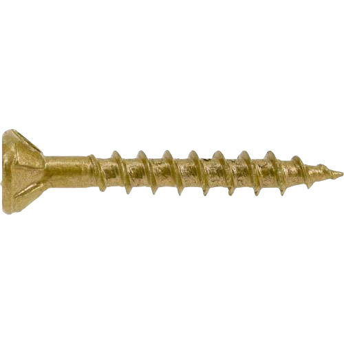 Gold-colored exterior wood screw with star drive, corrosion-resistant for durable fastening in lumber and hardware projects