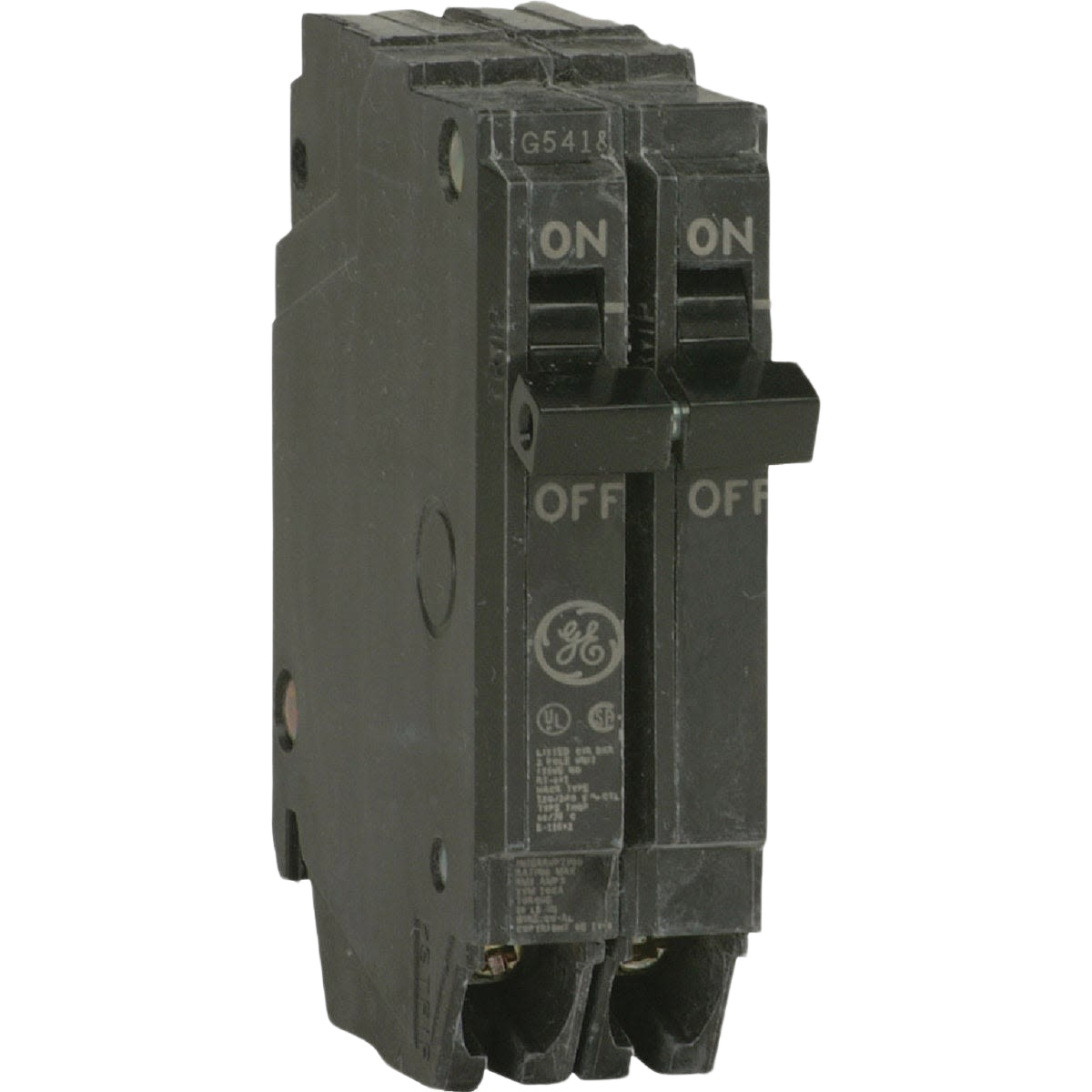 Black double-pole circuit breaker with ON/OFF switches for home improvement electrical safety and control tasks