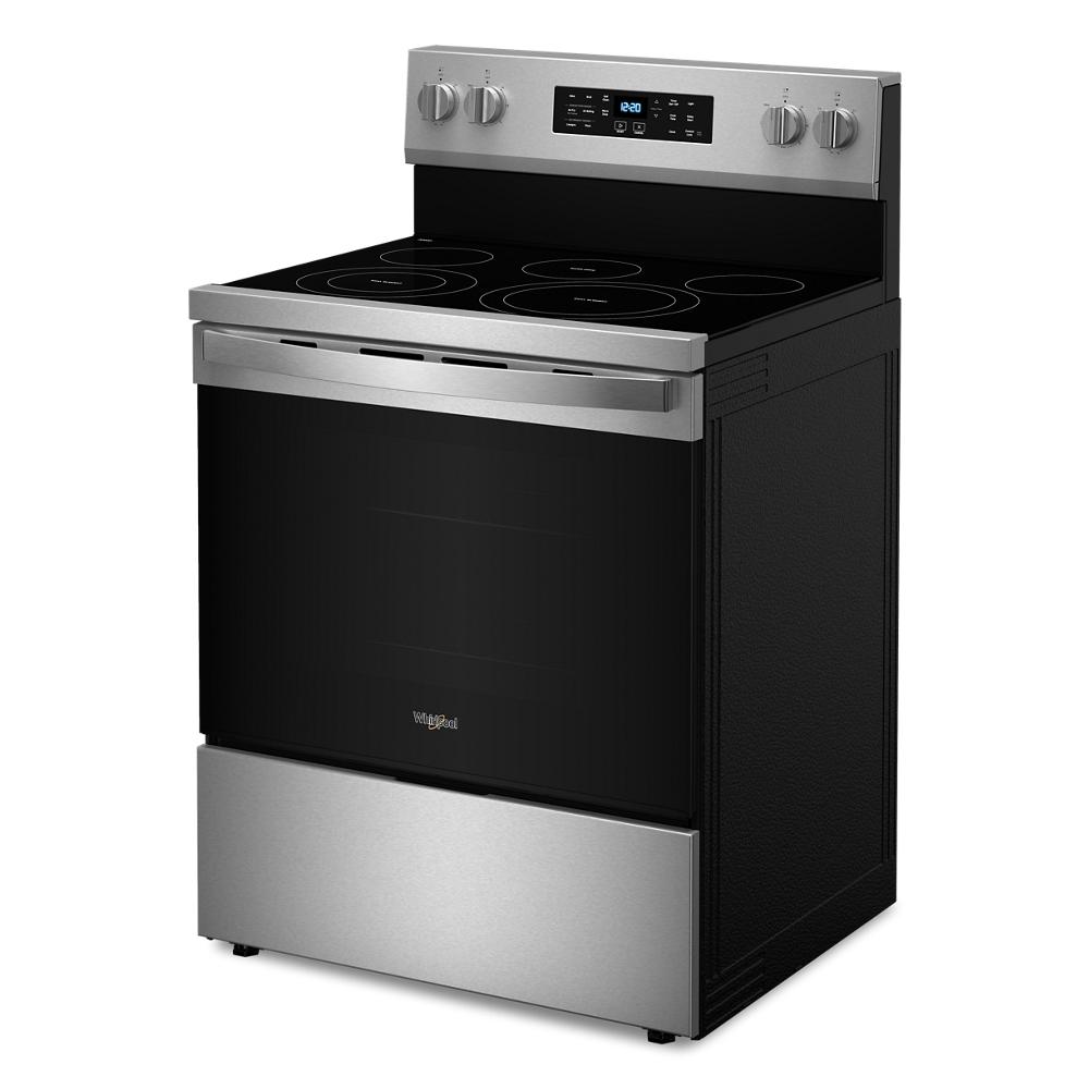 30-inch stainless steel electric range with smooth glass cooktop, digital controls, and large oven in kitchen appliances collections