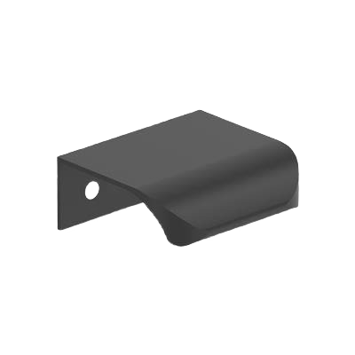 Matte black 1-3/4 inch cabinet edge pull with modern streamlined design for furniture hardware and home improvement.