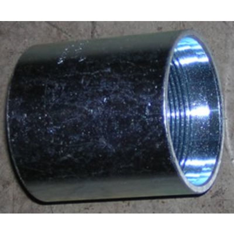 Polished metal drive coupling with internal threading for connecting shafts in tools and home improvement projects