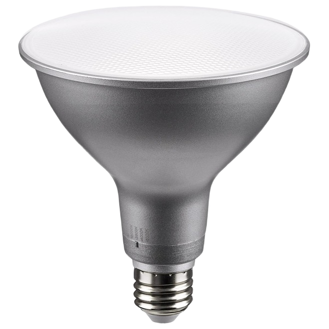Silver-finished PAR38 LED light bulb with medium base for home improvement in lighting and electrical categories under $50