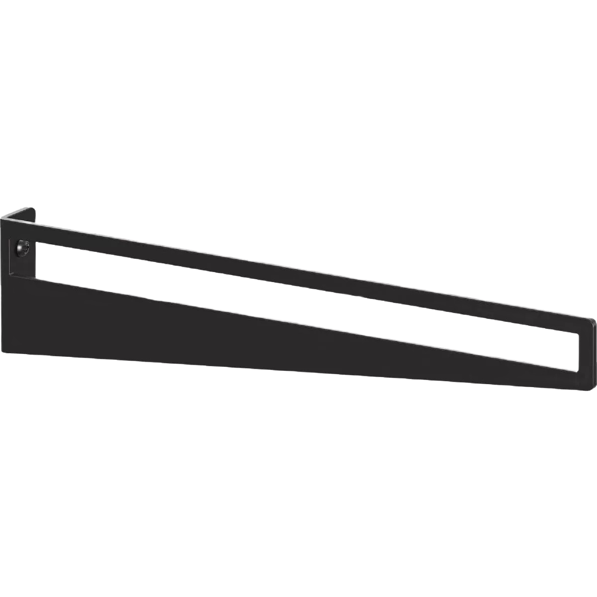 Black decorative metal shelf bracket with mid-century modern design for hardware and shelving accessories collections
