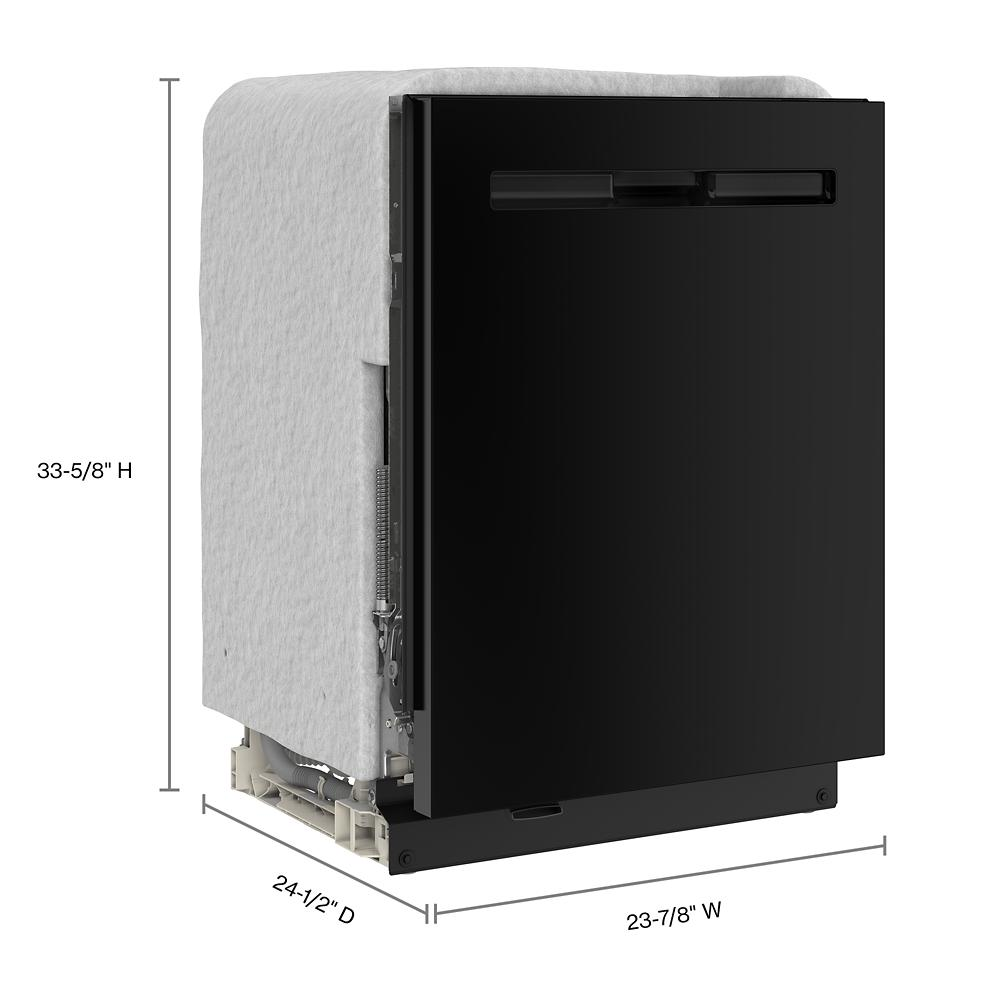 Black built-in dishwasher with top control panel and compact design for kitchen appliances and home improvement.