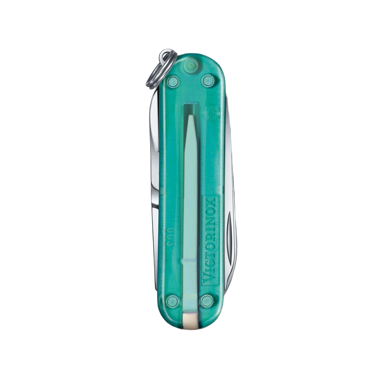 Compact transparent turquoise pocket knife with keyring, small blade, and scissors for everyday use under $50 from Hartville Hardware