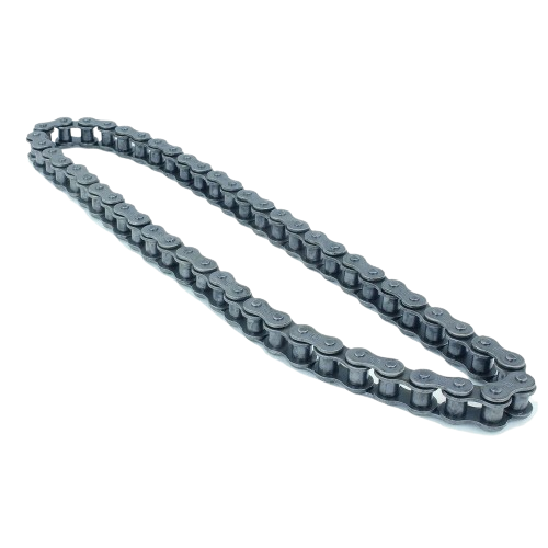 Heavy-duty metal roller chain in steel finish for snow blower drive systems and home improvement repairs