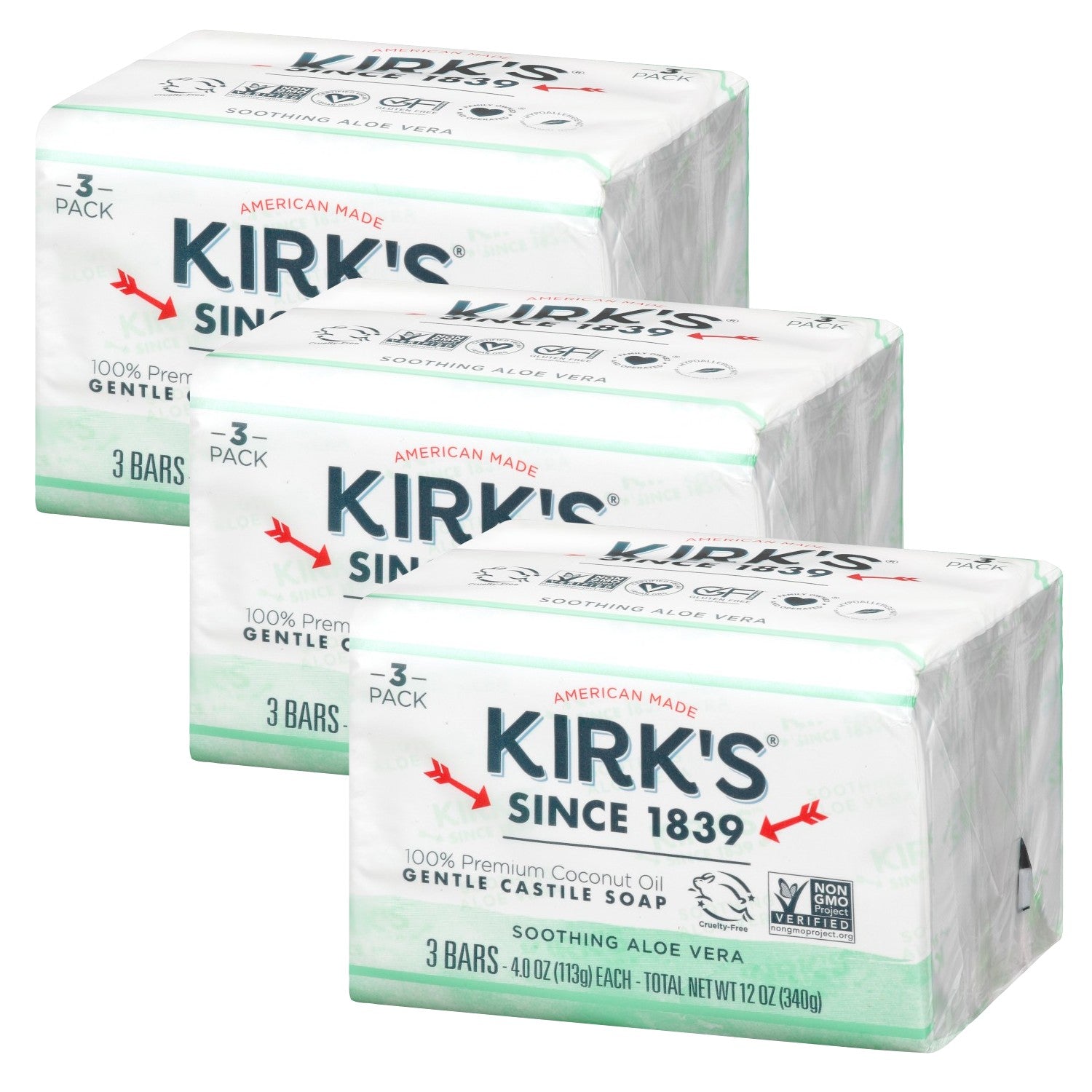 Three packs of gentle aloe vera castile soap bars with coconut oil in Health & Beauty and Under $25 collections