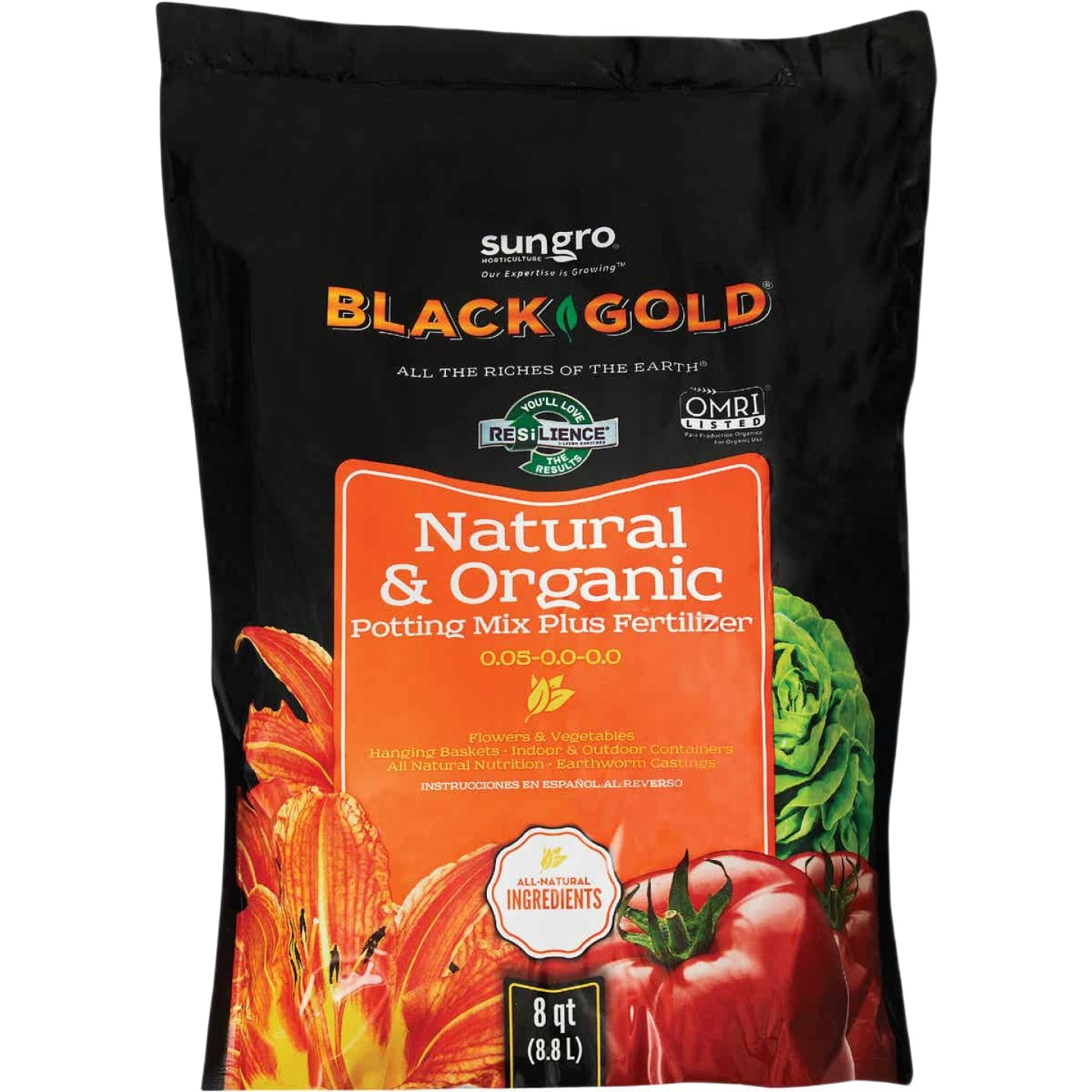 Bag of Black Gold natural and organic potting mix with fertilizer for home gardening and plant care tasks