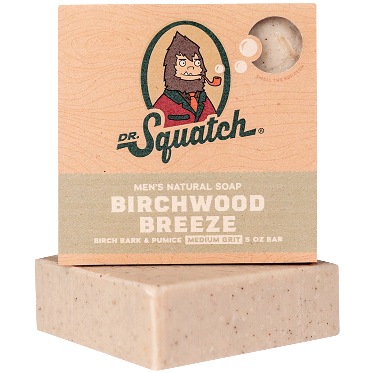 Natural men's soap bar with birch bark and pumice for exfoliation in eco-friendly packaging