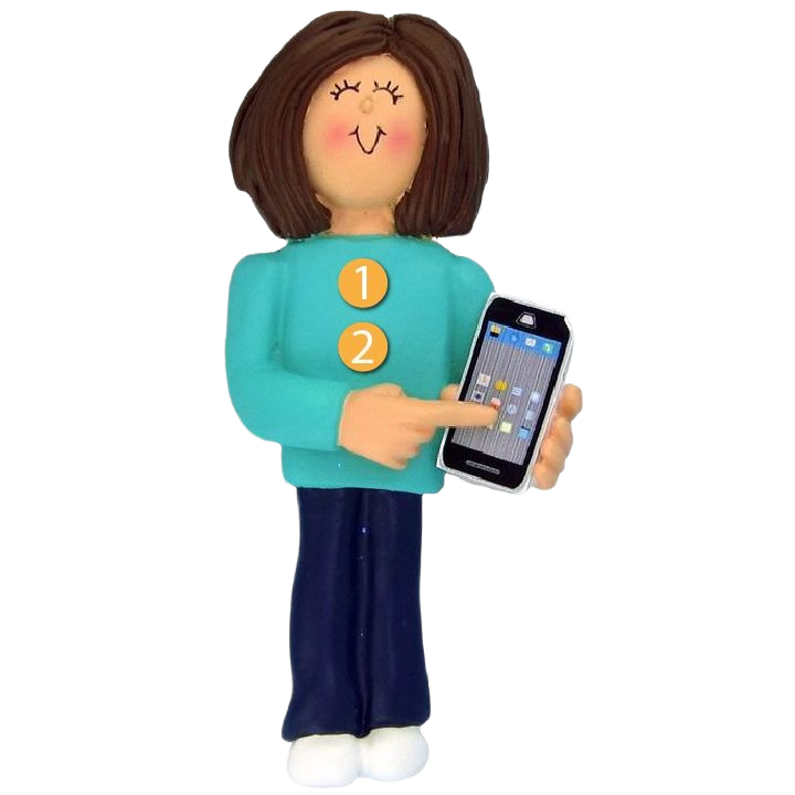 Personalized female figure holding a smartphone ornament for Christmas Ornaments & Tree Decorations under $50 collection