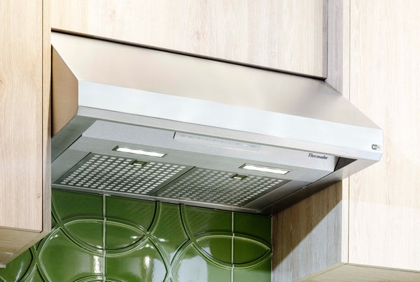 Stainless steel custom insert hood with LED lights and advanced noise control for kitchen and home improvement collections