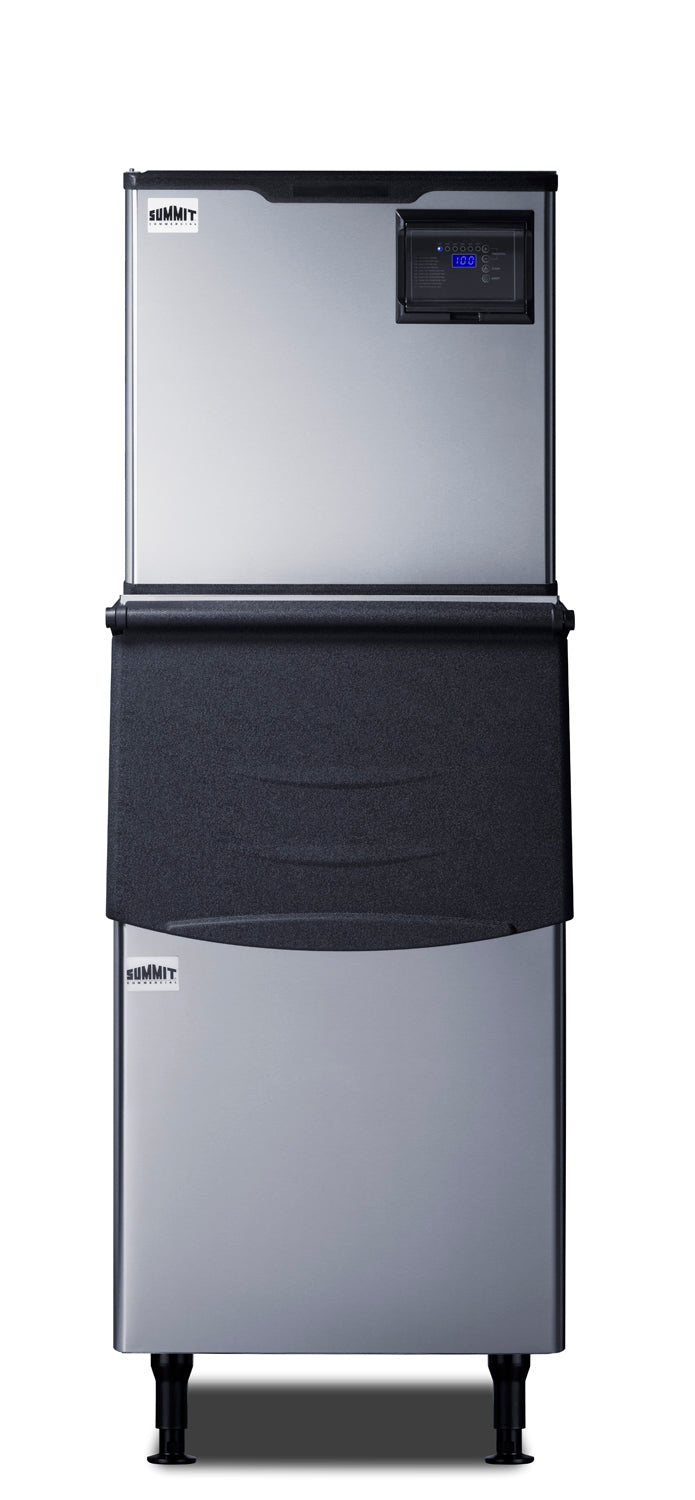 Commercial ice machine with stainless steel exterior and digital control panel in kitchen appliances and home improvement collections