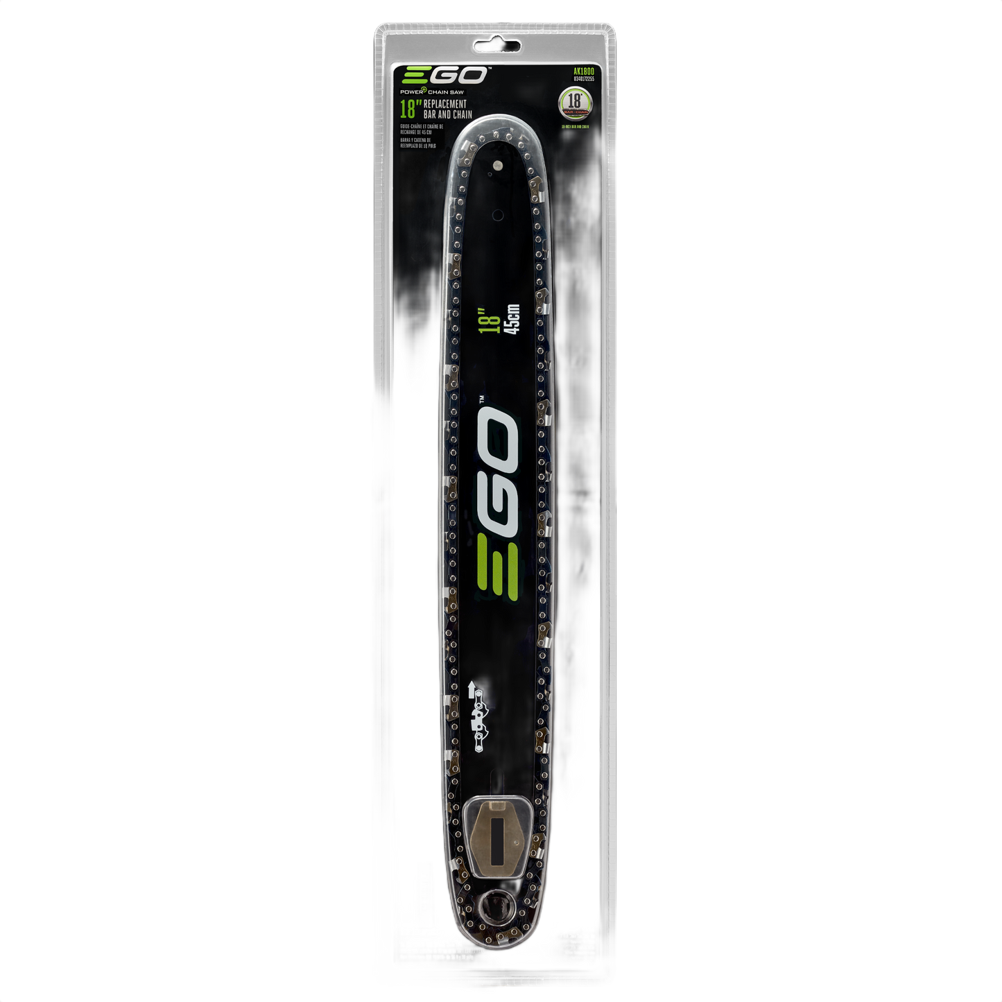 18-inch EGO chainsaw bar and chain in black, included in saw accessories and power tool accessories under $100 collections