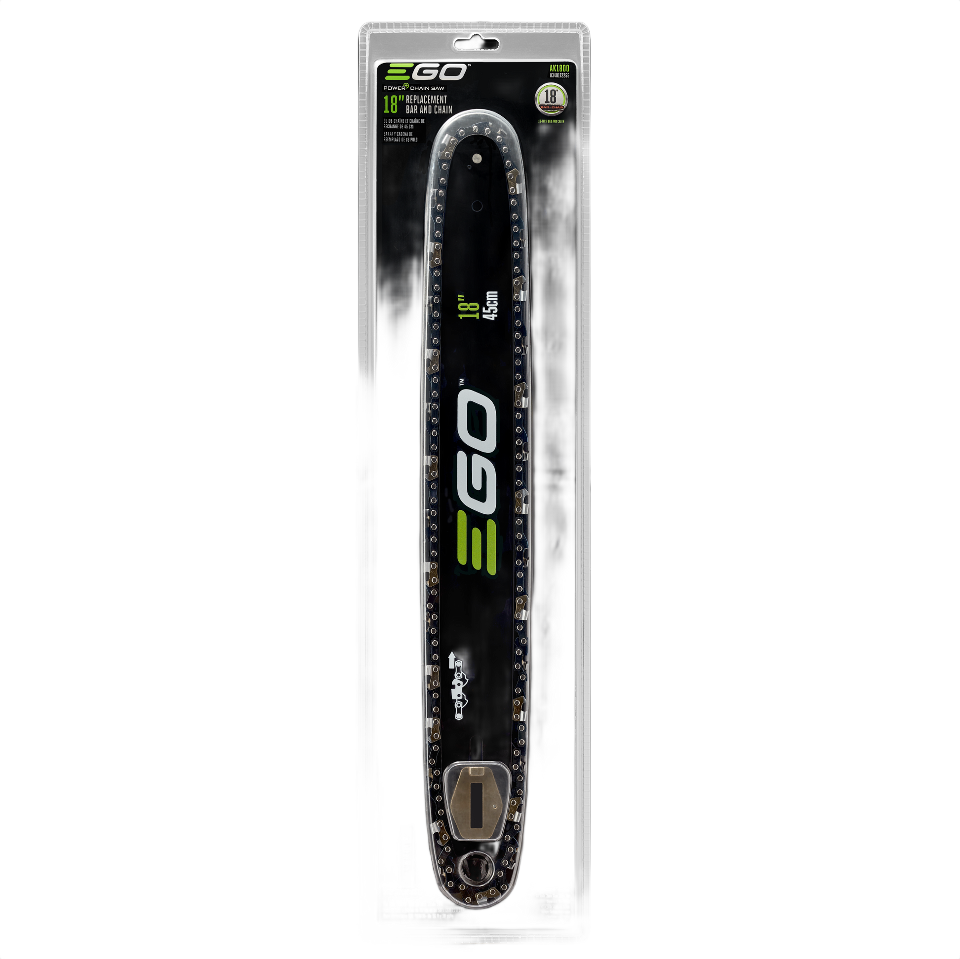 18-inch EGO chainsaw bar and chain in black, included in saw accessories and power tool accessories under $100 collections