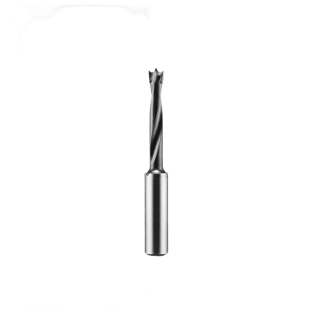 Precision steel brad point dowel drill bit with 8mm shank for woodworking and router tool accessories collections.