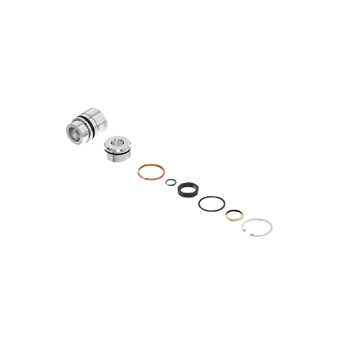 Set of precision seals and metal components for hydraulic swing cylinder maintenance and repair in equipment systems