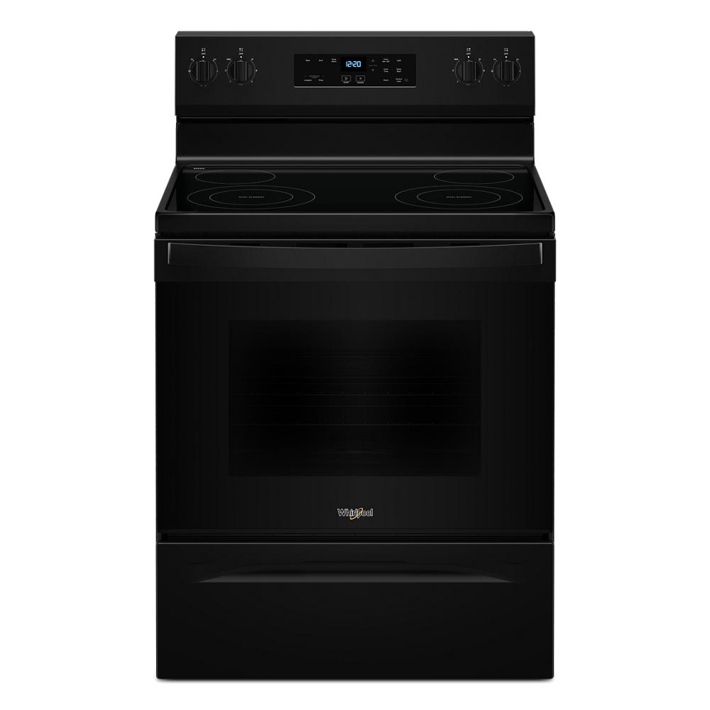 black electric range with smooth cooktop, digital control panel, and large oven for kitchen appliances and home improvement