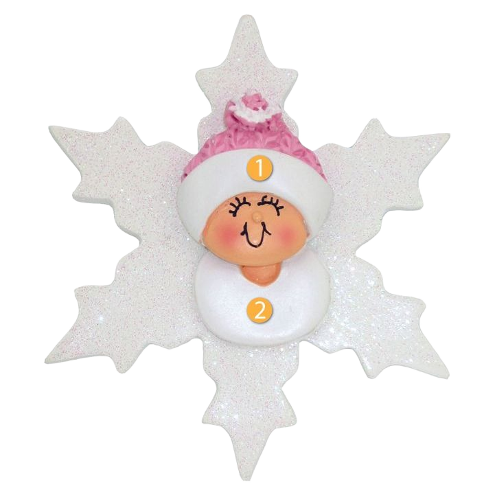 Personalized baby pink snowflake ornament with smiling baby face for Christmas Ornaments & Tree Decorations under $50 collection