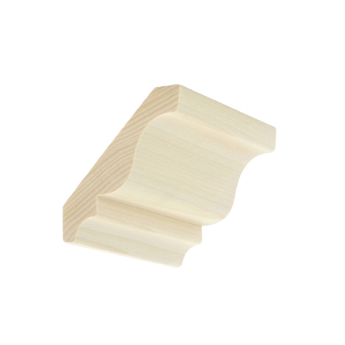 Unfinished natural poplar crown moulding with colonial-style curved profile for home improvement projects