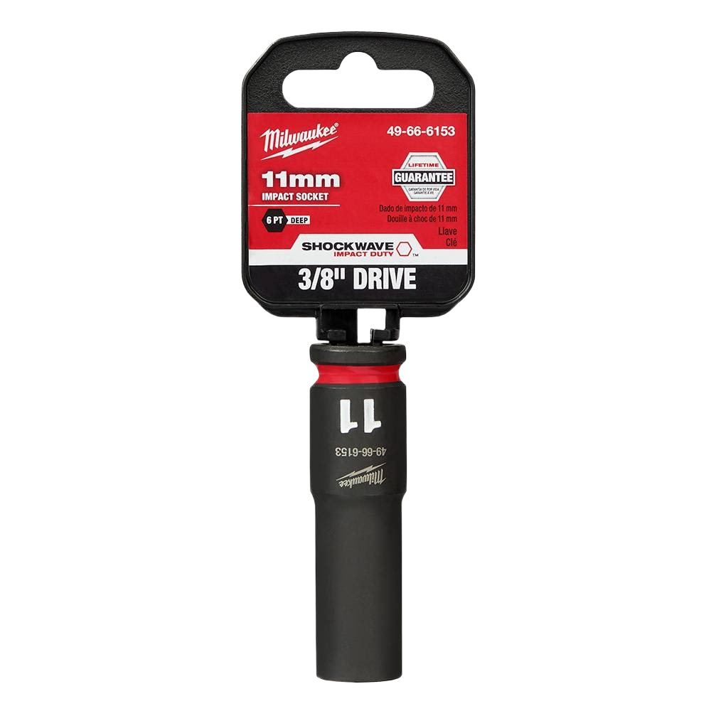 11-mm deep impact socket with 3/8" drive, forged steel construction for durability in Milwaukee hand tools collection