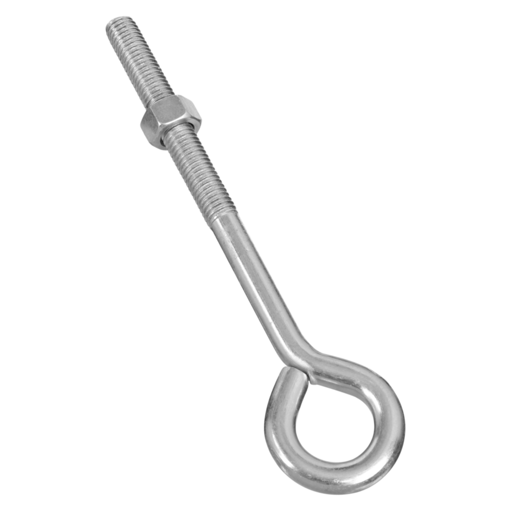 Zinc eye bolt with threaded shaft and hex nut for secure fastening in hardware, fasteners, bolts, and hooks & eyes collections under $50