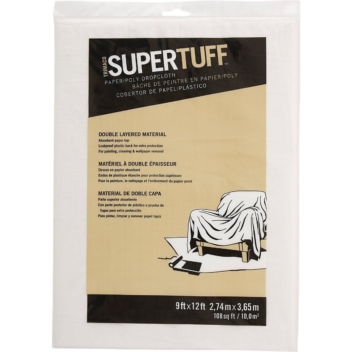 Trimaco SuperTuff 2-ply drop cloth with absorbent paper and plastic layer in drop cloths and paint supplies collections