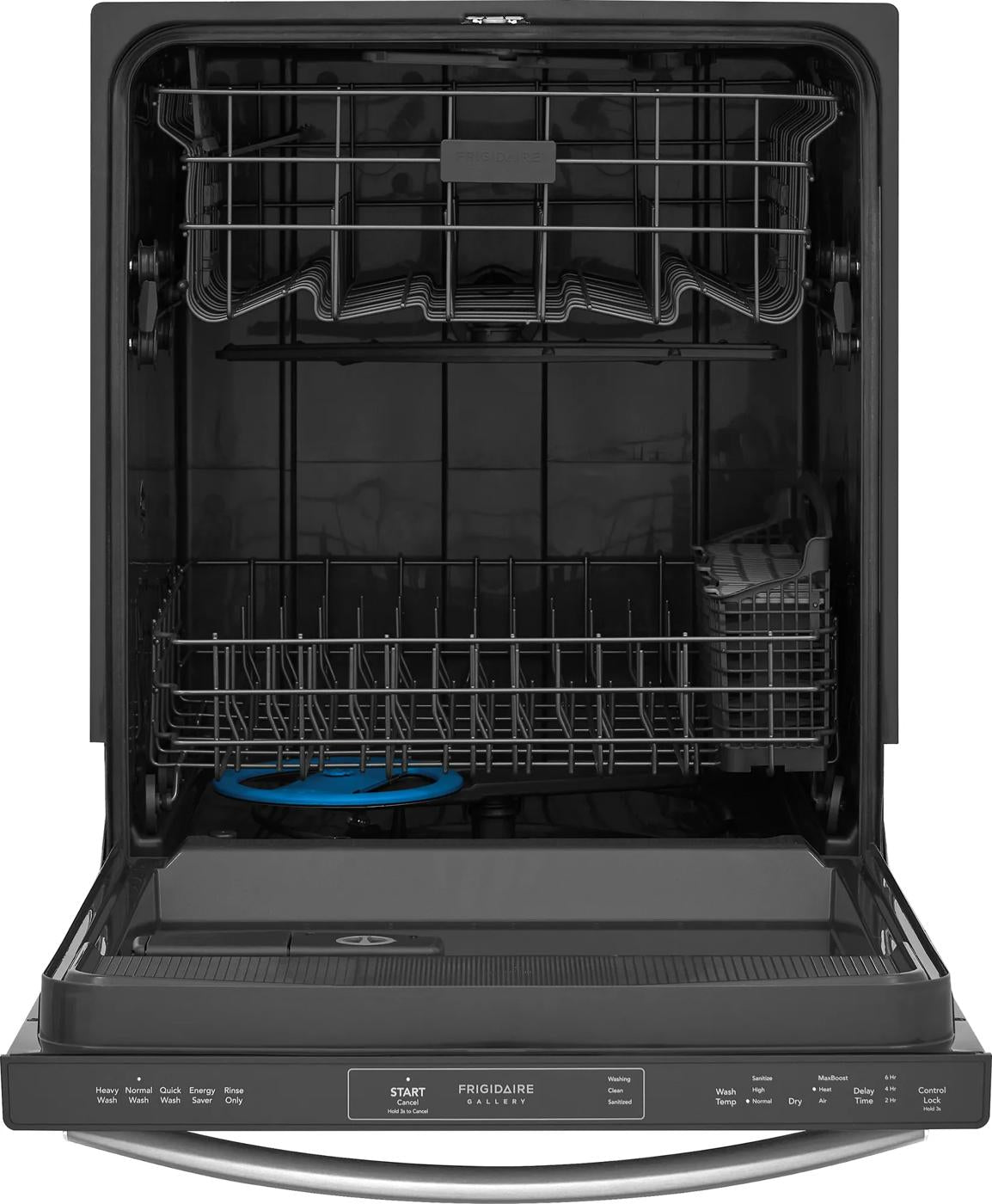 Open 24-inch built-in dishwasher with multi-level racks and utensil holder for kitchen and home appliances collection
