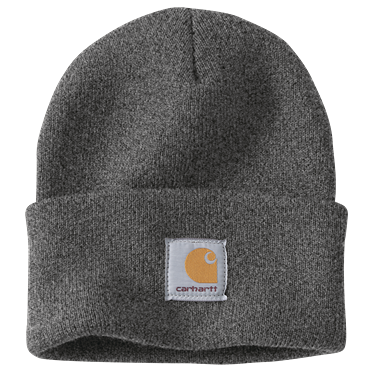 Gray acrylic rib-knit cuffed beanie featuring a stitched logo patch, a warm and durable accessory from Clothing & Shoes and Scarves & Hats collections.