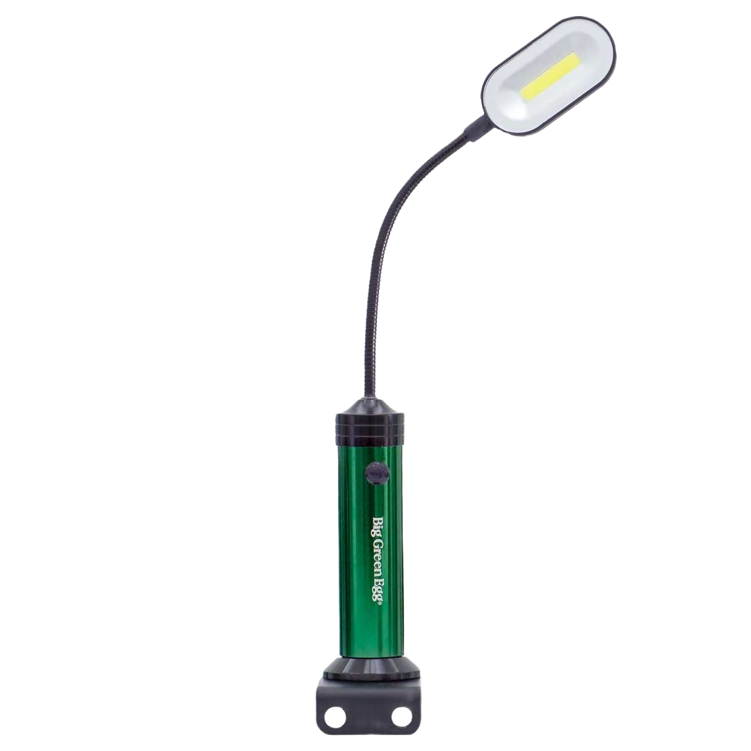 Compact green flexible grill light with adjustable neck and magnetic base for outdoor grilling tasks