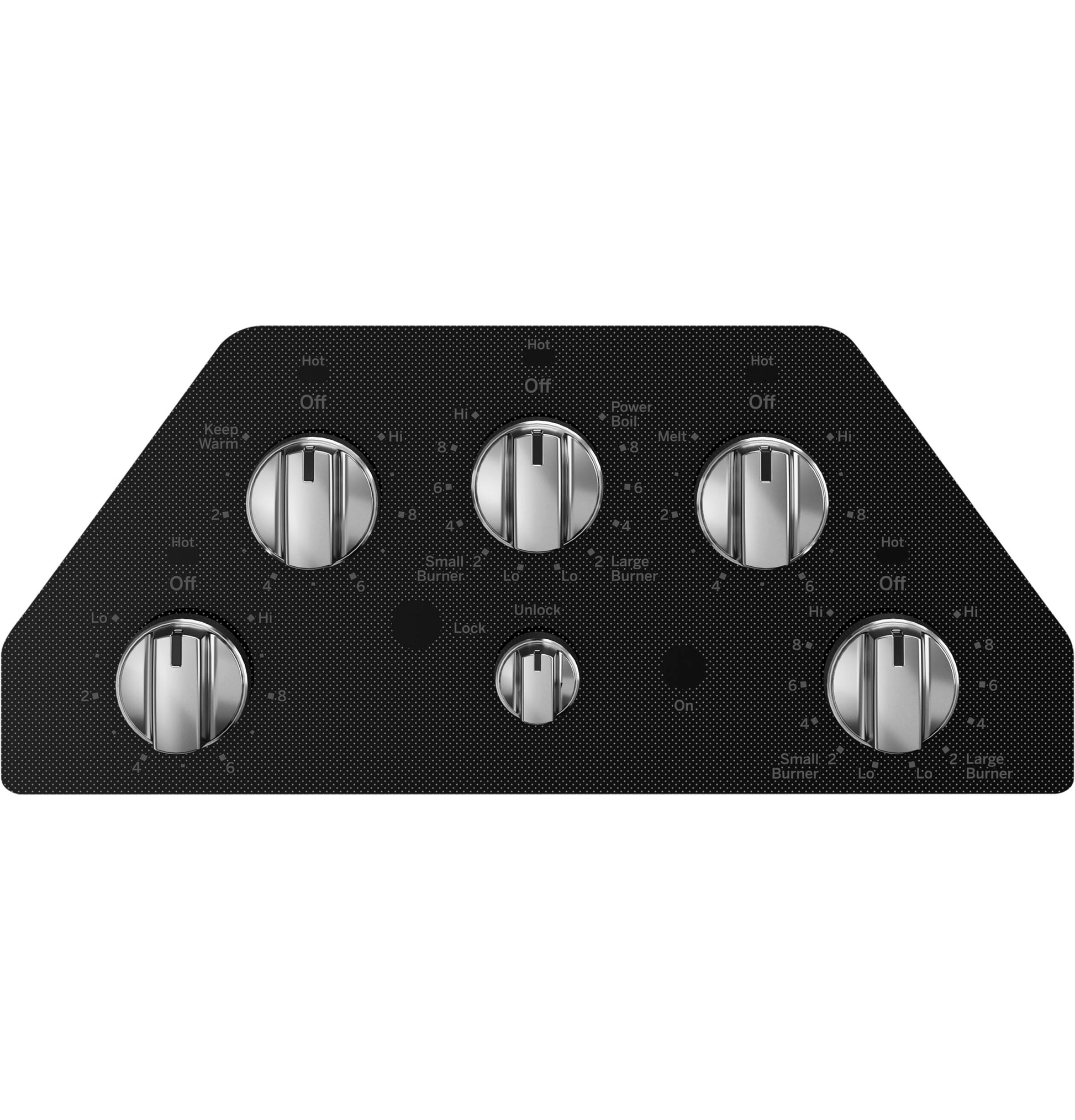 Black built-in electric cooktop with six stainless steel knob controls from Cooktops and Electric Cooktops collections