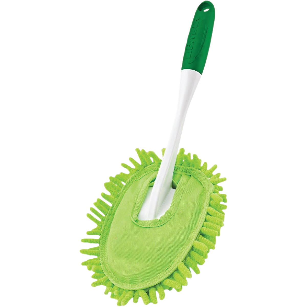 Green microfiber duster with ergonomic handle for efficient dust removal in cleaning tools and home improvement collections under $50