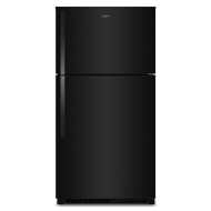 Black top freezer refrigerator with smooth finish and curved handles, part of Refrigerators, Top Freezer Refrigerators, Kitchen & Kitchenware, All Products, Appliances collections.