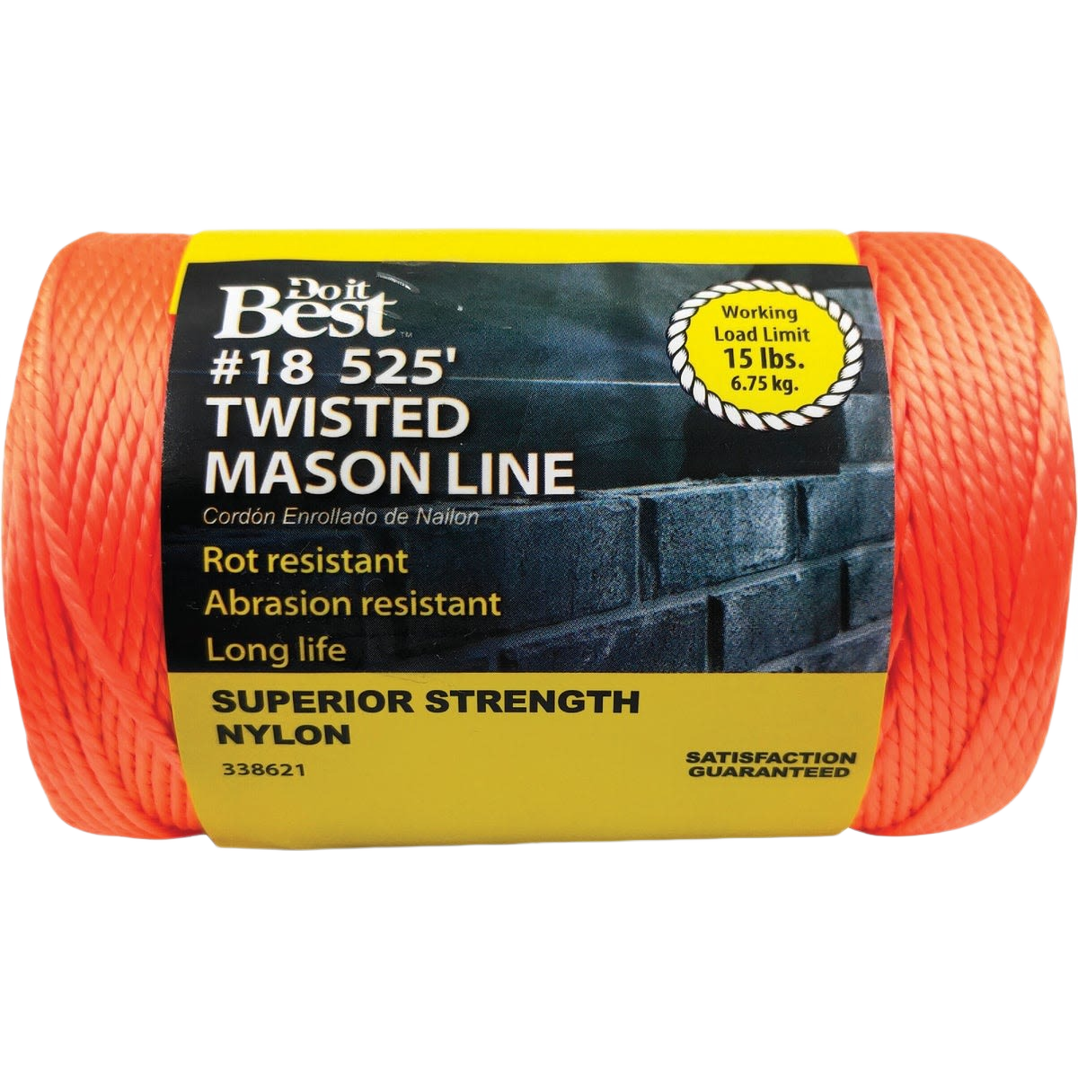 Fluorescent orange twisted nylon mason line with 525 feet length designed for tools and home improvement use