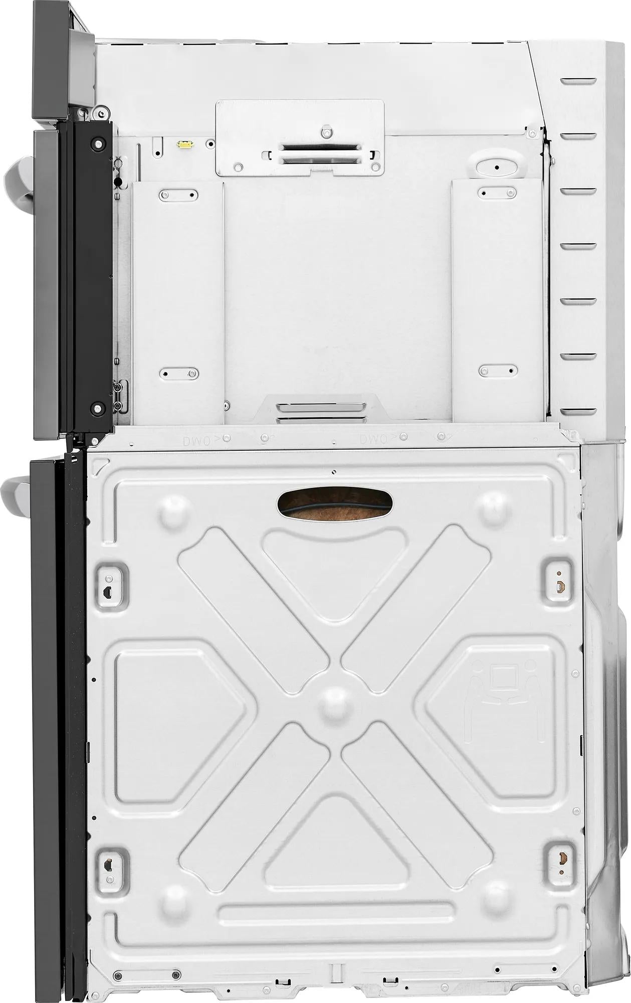 Back view of a 30" electric wall oven and microwave combo showcasing metal casing and mounting features for kitchen installation.