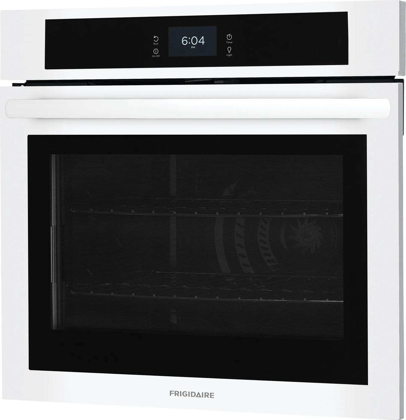 White 30-inch single electric wall oven with fan convection, touchscreen control panel, from kitchen appliances collection