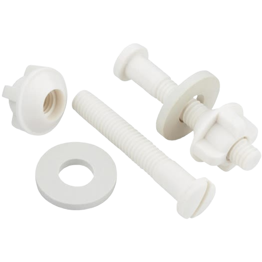 White plastic hinge bolt set with nuts and washers for toilet seat repair and bathroom plumbing parts collections