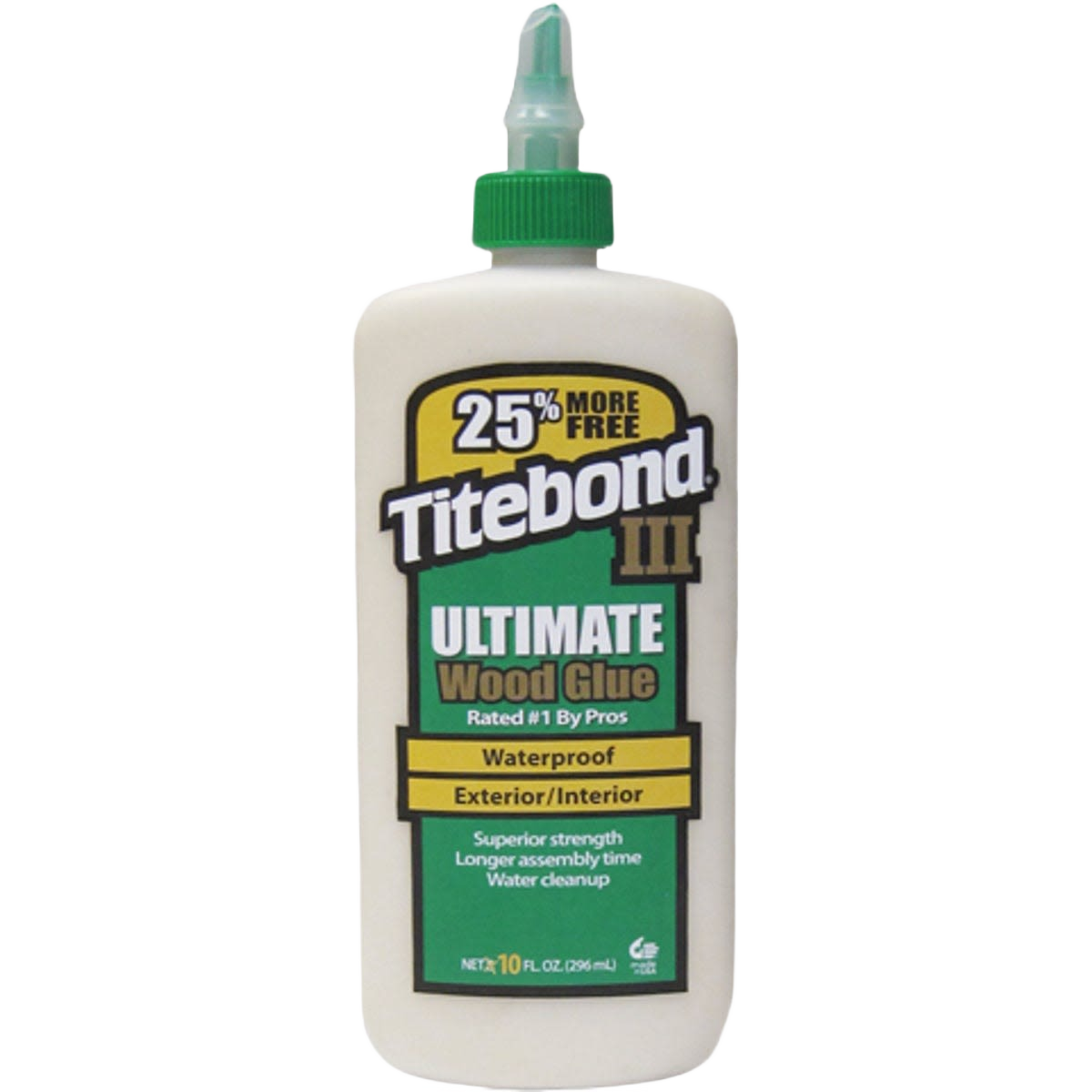 Bottle of waterproof wood glue with green cap for exterior and interior woodworking in glue and adhesives under $50 collections