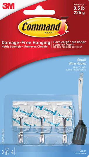 3M Command small clear wire hooks in 3-pack for damage-free hanging in home improvement and fasteners collections