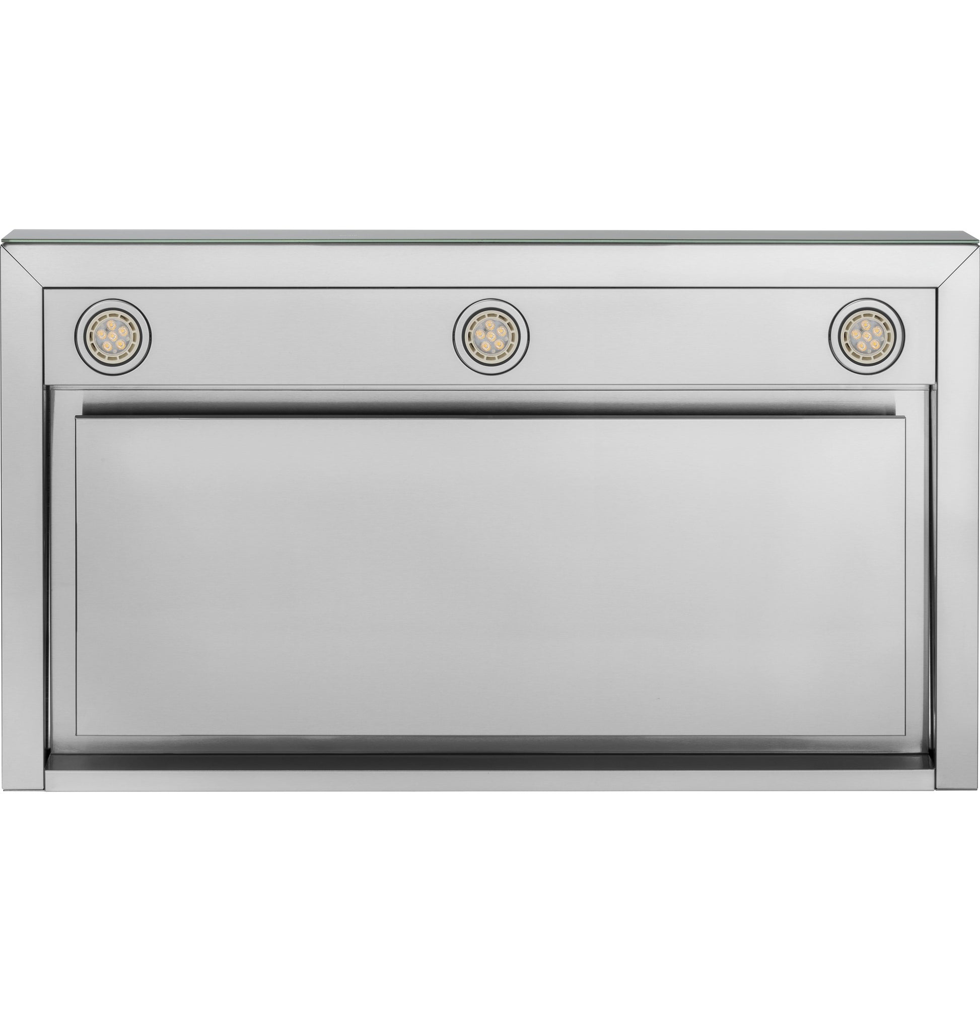 Smart stainless steel designer wall mount hood with perimeter venting and built-in LED lights for kitchen improvement.