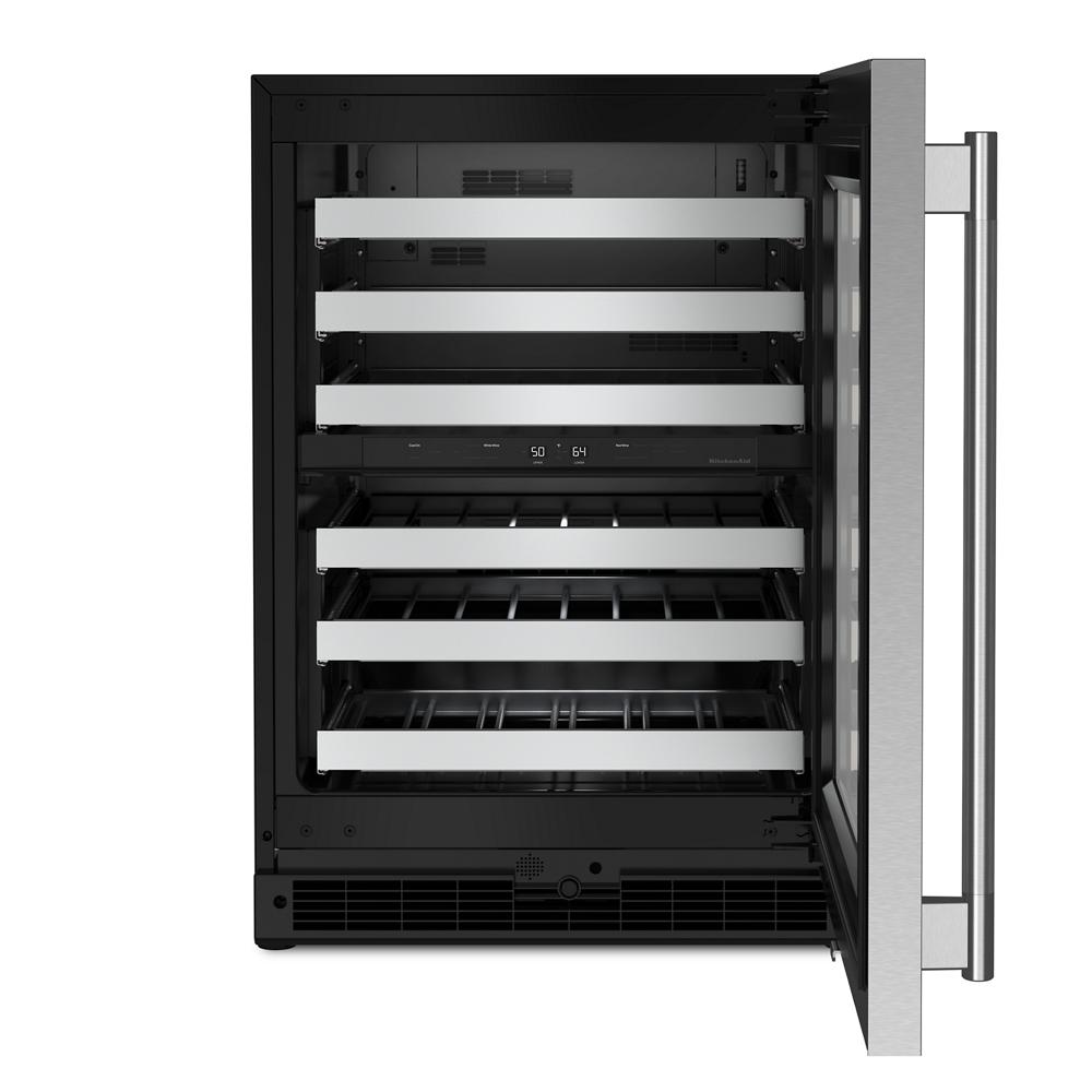 24-Inch Undercounter Wine Cellar with Right Door Swing and 46-Bottle Capacity with Full-Extension Metal-Front Racks in Stainless Steel