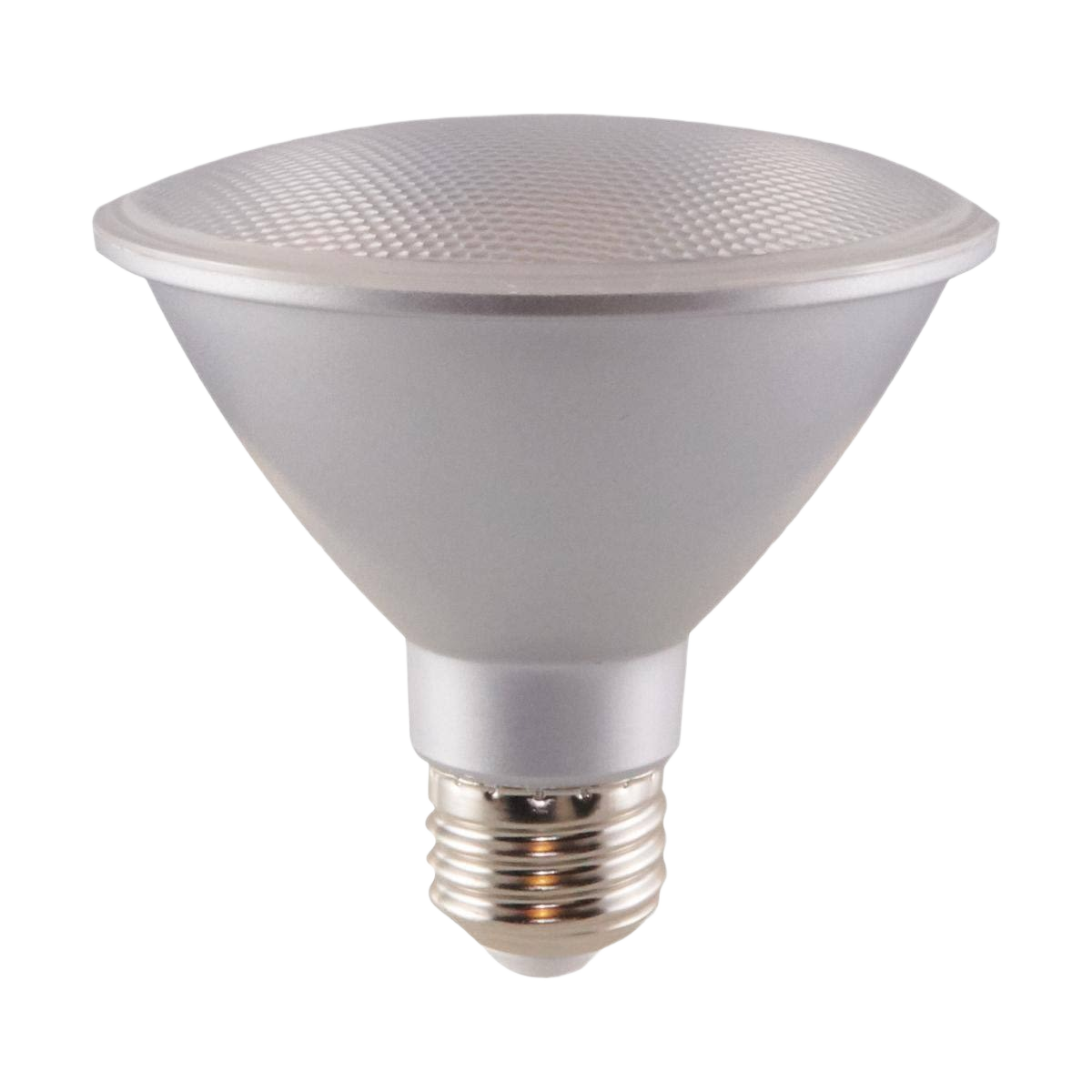 Satco 12.5 watt LED bulb with neutral white light and textured lens for focused 40-degree beam home lighting.