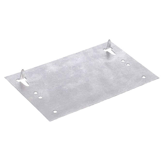 Rectangular 16-gauge metal BOCA mounting plate with pre-drilled holes for secure fastening in home improvement projects