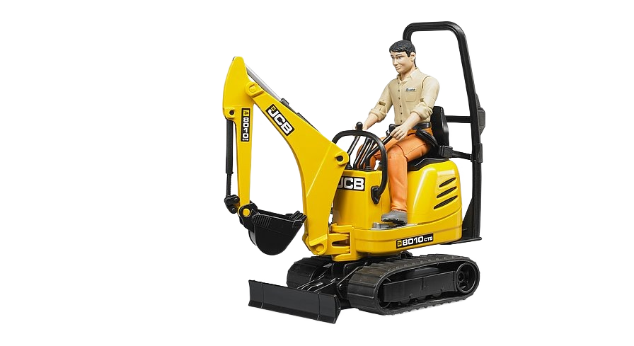Yellow Bruder JCB C8010 CTS micro excavator toy with seated construction worker figure in Vehicles & Remote Controlled Toys collection
