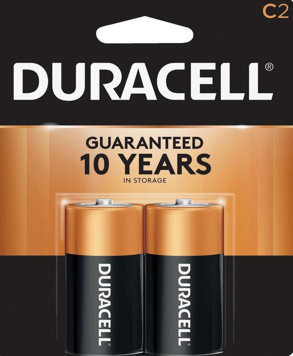 Two-pack of copper and black alkaline C batteries designed for long-lasting power and home improvement tools use