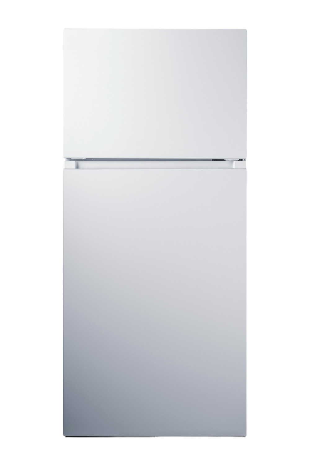 White top-mount refrigerator-freezer with clean, minimalist design, featured in Refrigerators, Top Freezer Refrigerators, Kitchen & Kitchenware, and Appliances at Hartville Hardware.